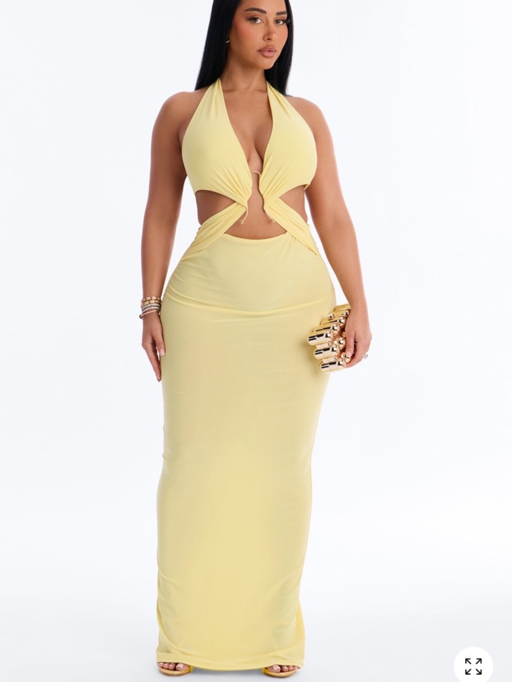Yellow Halter Cutout Maxi Dress